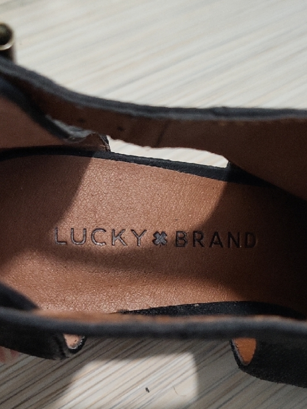 Lucky Brand Black Nubuck Peep-Toe Ankle Strap Heels - Picture 5 of 5